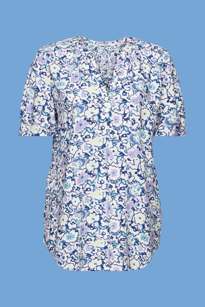 Gebloemde blouse met hals met split, WHITE, detail image number 6