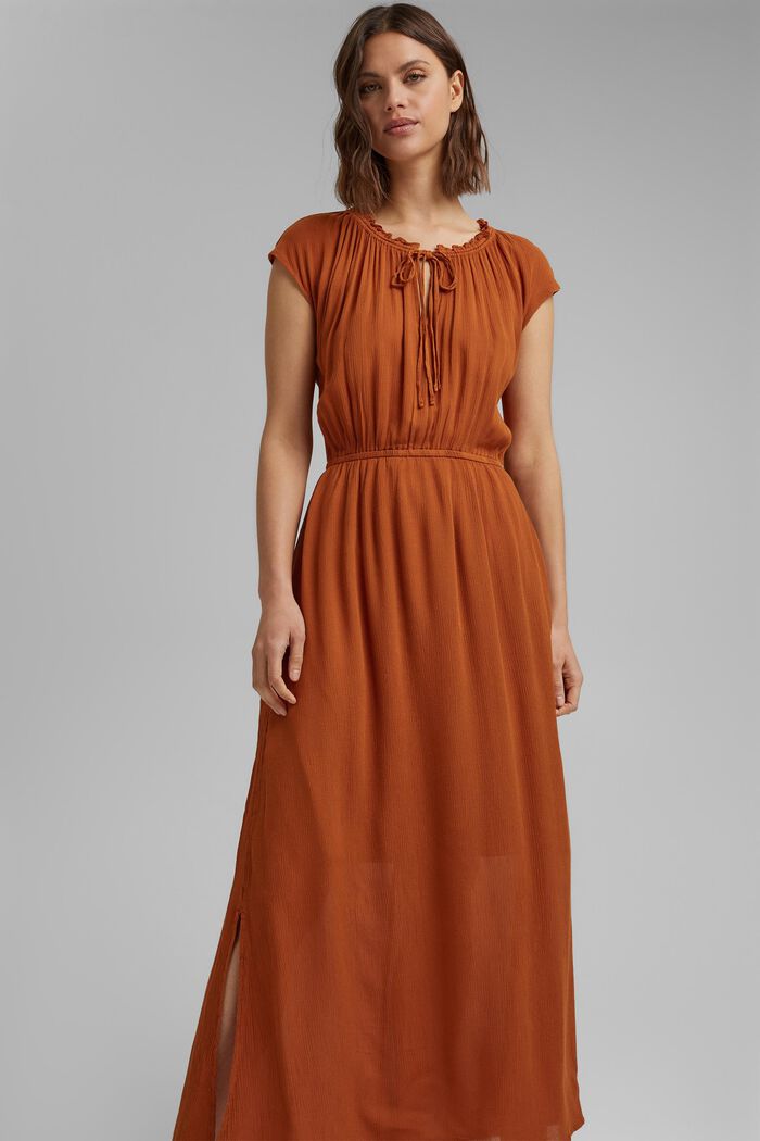 Maxi-jurk van LENZING™ ECOVERO™ met crinkle-look, CARAMEL, detail image number 0