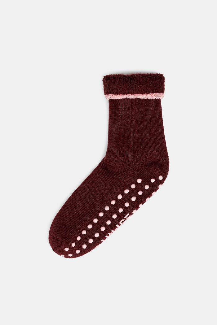 Zachte sokken met stroeve zool, wolmix, BLACK CURR, detail image number 0