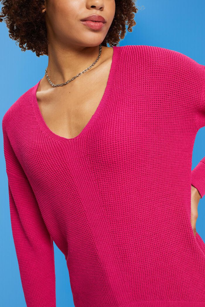 Gebreide trui in een los model met V-hals, PINK FUCHSIA, detail image number 2