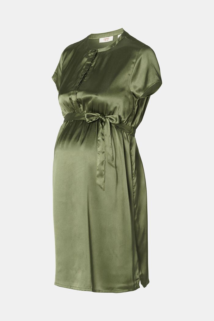 Satijnen MATERNITY jurk met band, OLIVE GREEN, detail image number 4