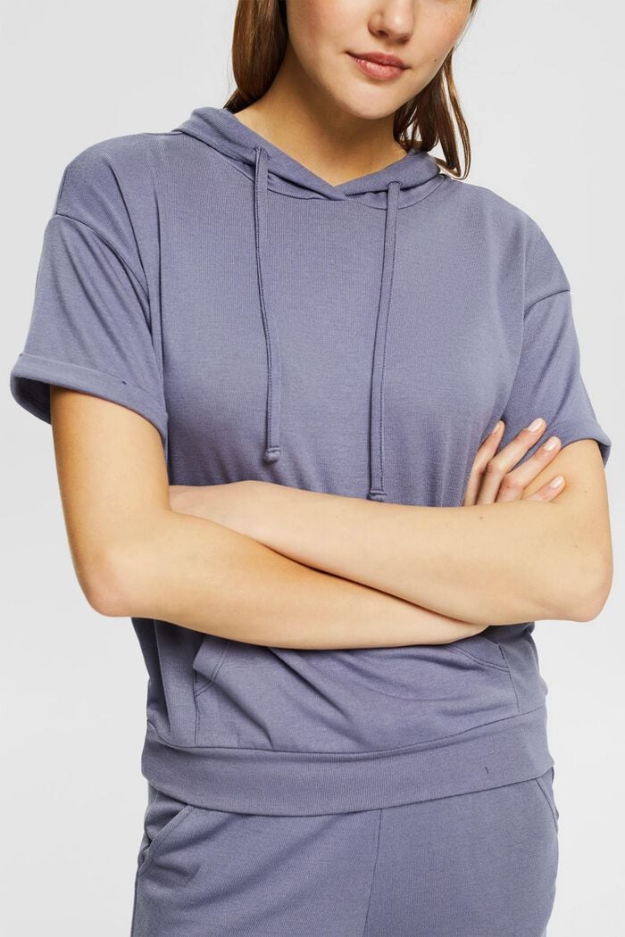 Gerecycled: hoodie met korte mouwen, GREY BLUE, detail image number 2