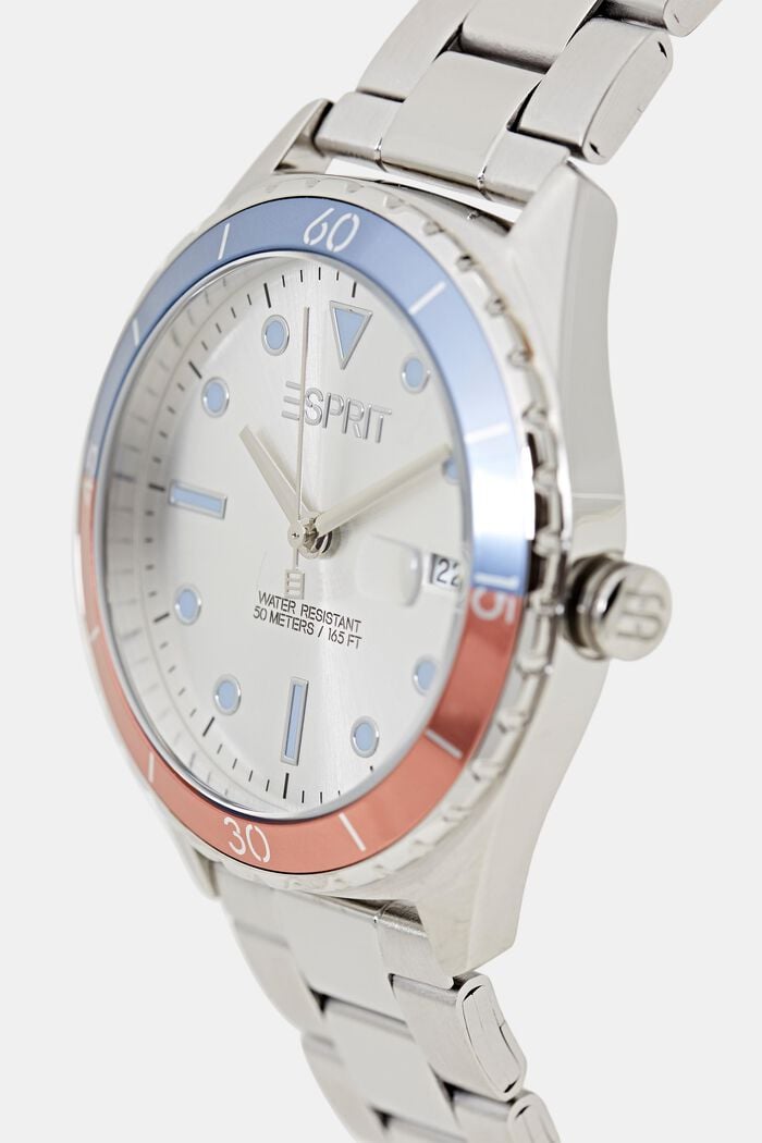 Edelstalen horloge met contrastkleurige bezel, SILVER, detail image number 1