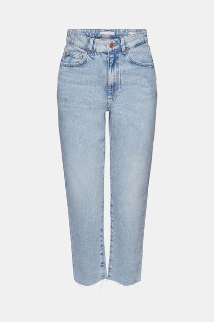 Jeans met extra hoge taille en rafelige zoom, BLUE LIGHT WASHED, overview