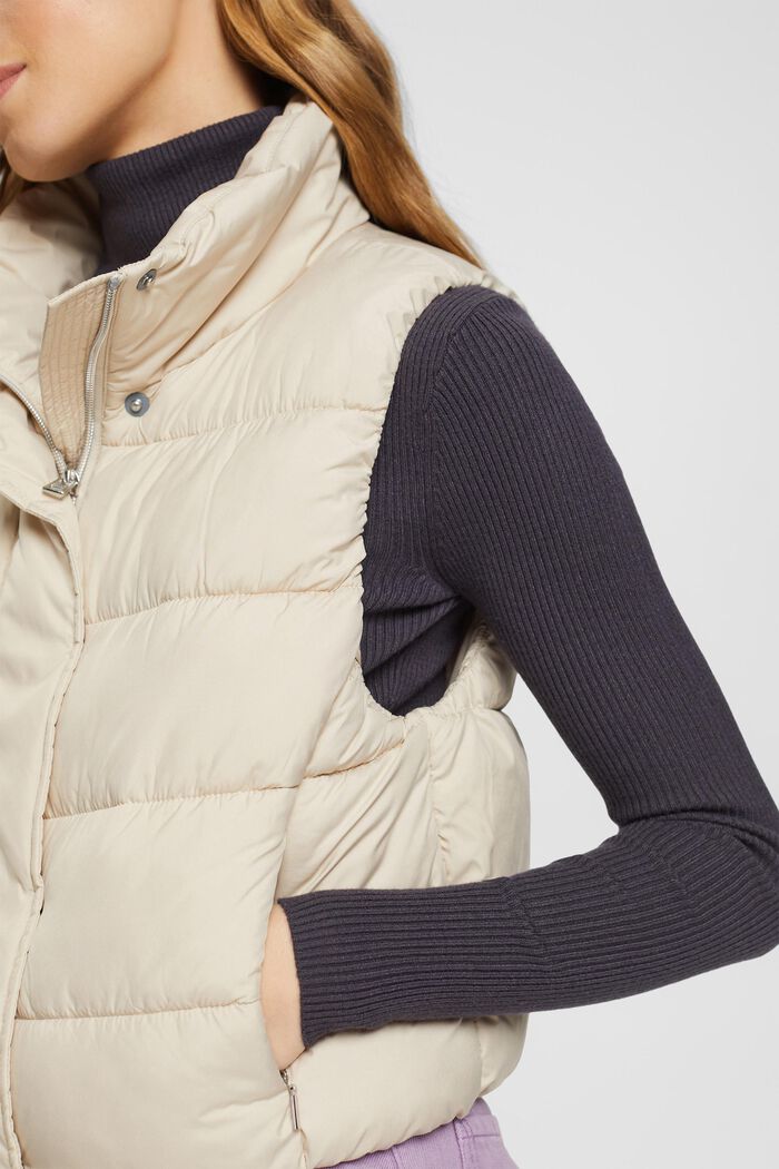 Cropped, doorgestikte bodywarmer, LIGHT TAUPE, detail image number 2