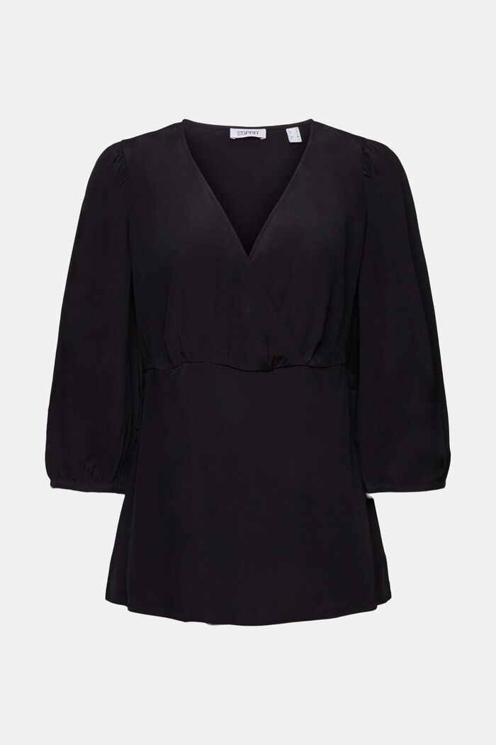 Crêpe blouse met gerimpelde mouwen, BLACK, detail image number 6