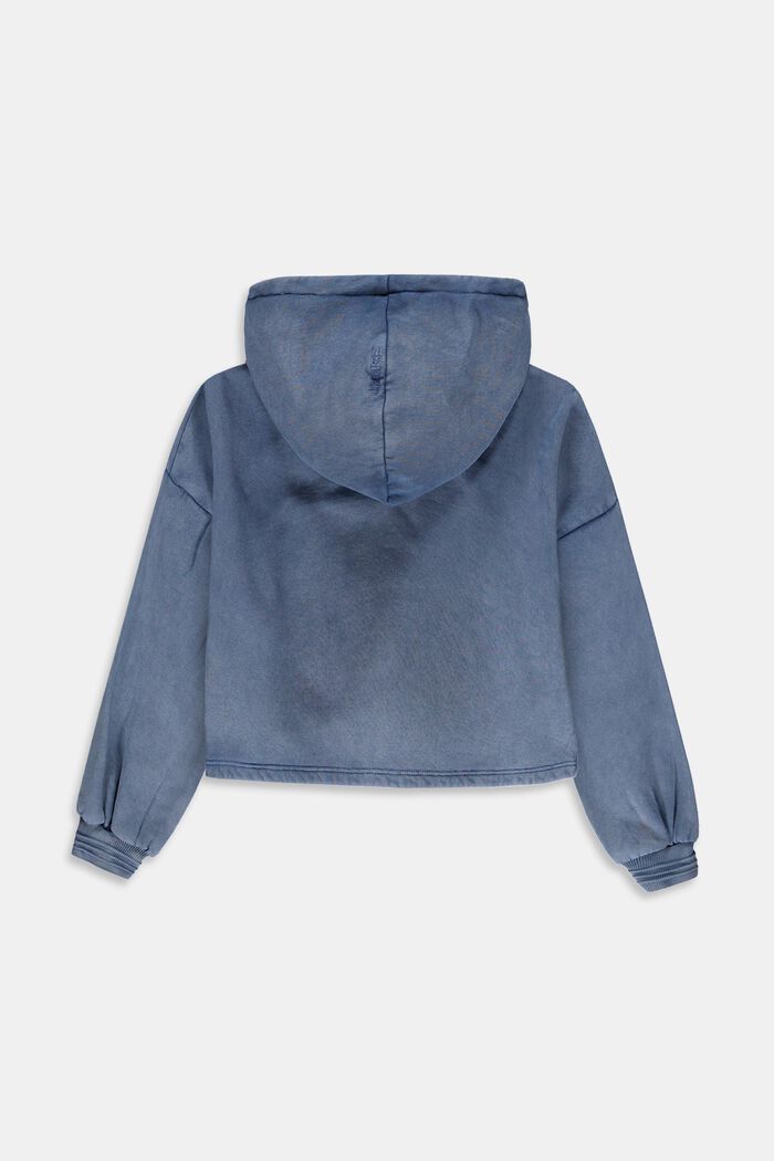Cropped hoodie met print van 100% katoen, BLUE MEDIUM WASHED, detail image number 1