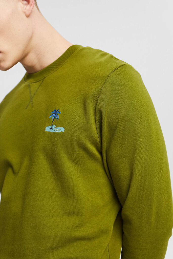 Sweatshirt met klein geborduurd motief, LEAF GREEN, detail image number 2