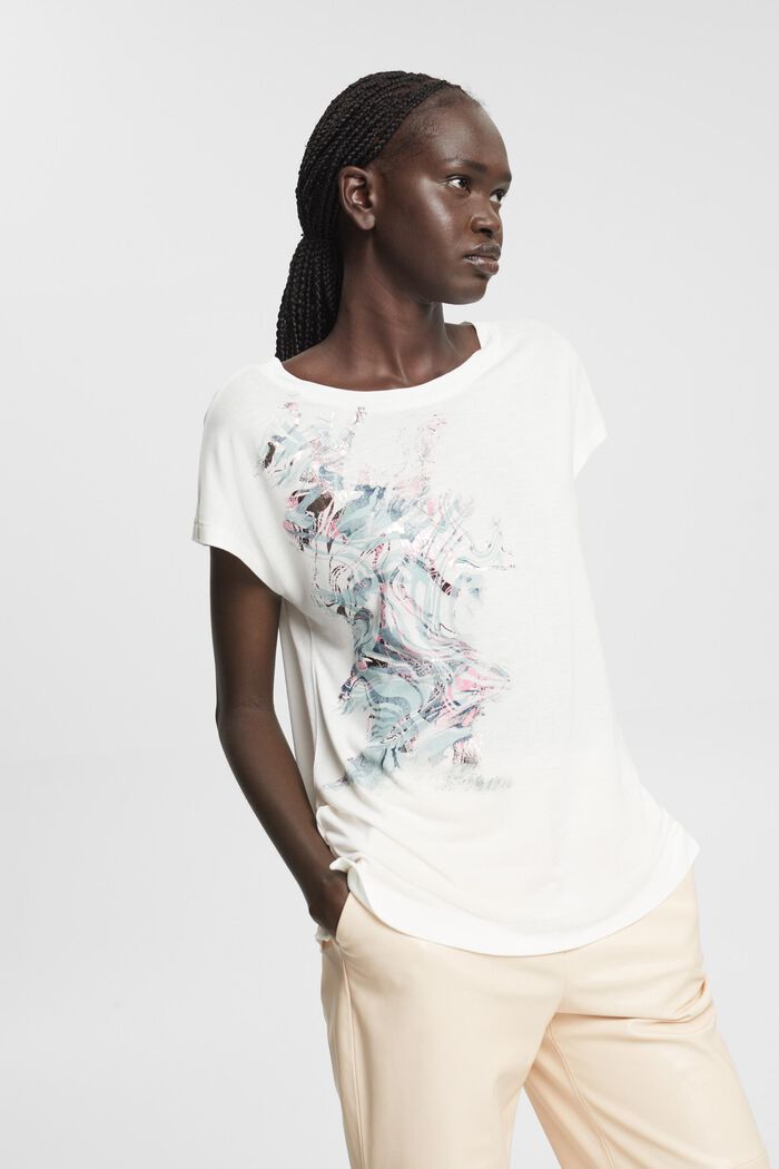 T-shirt met pailletjes, LENZING™ ECOVERO™, OFF WHITE, detail image number 0