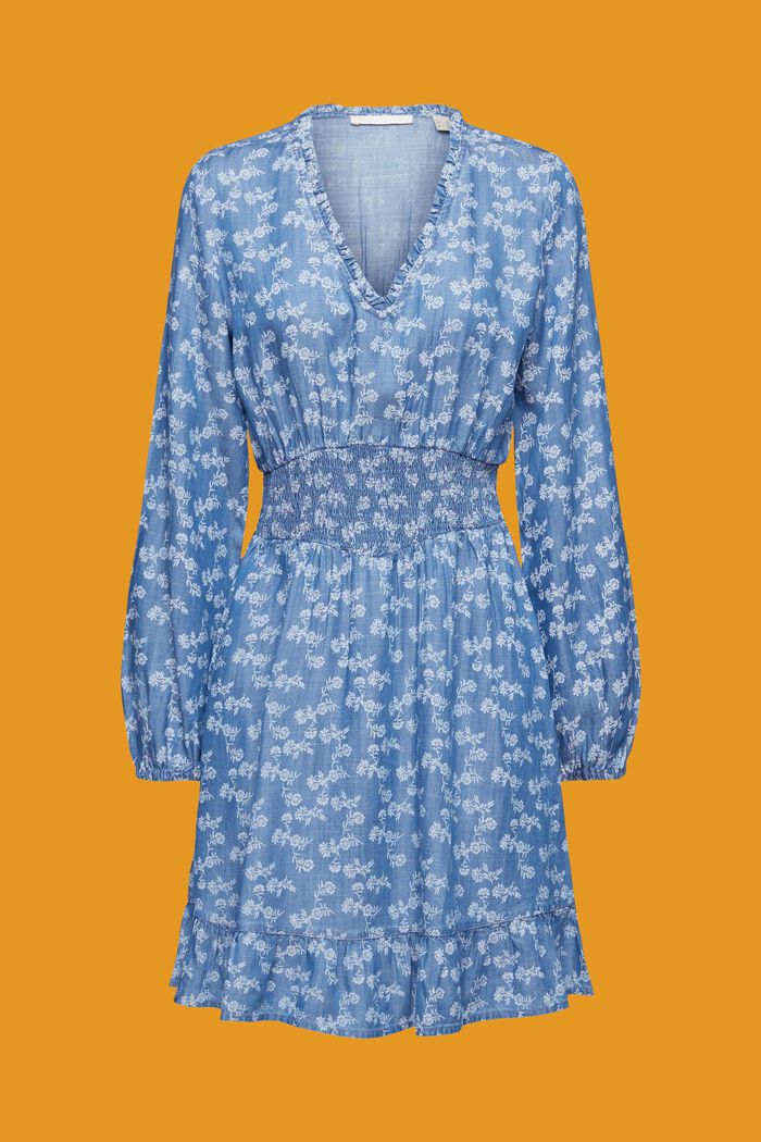 Denim mini-jurk met bloemenprint, BLUE MEDIUM WASHED, detail image number 5
