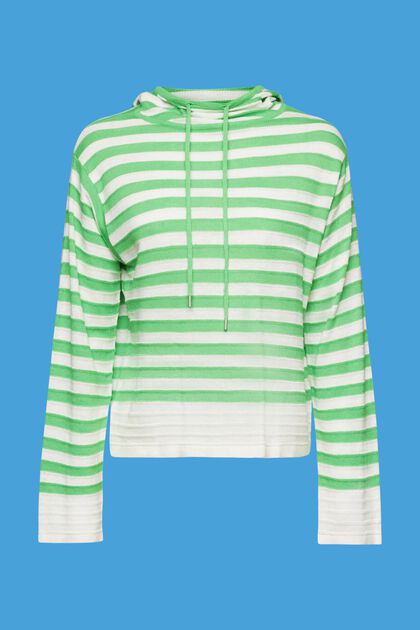 Gestreepte gebreide hoodie met linnen, GREEN, overview