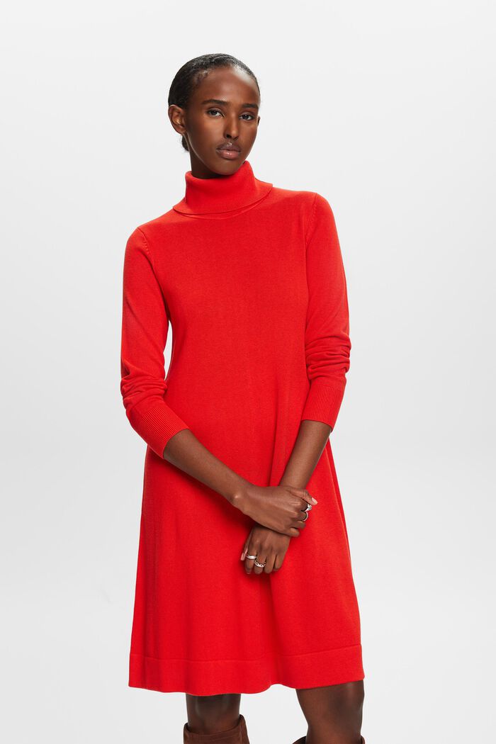 Gebreide mini-jurk met turtleneck, RED, detail image number 1