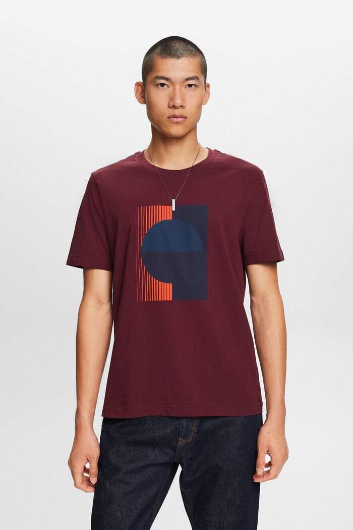Jersey T-shirt met print, 100% katoen, AUBERGINE, detail image number 2