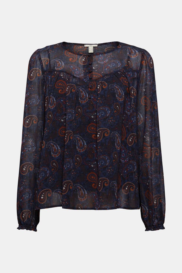 Gerecycled: chiffon blouse met paisleyprint, NAVY, detail image number 6