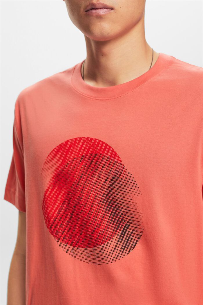 T-shirt met print op de voorkant, 100% katoen, CORAL RED, detail image number 3