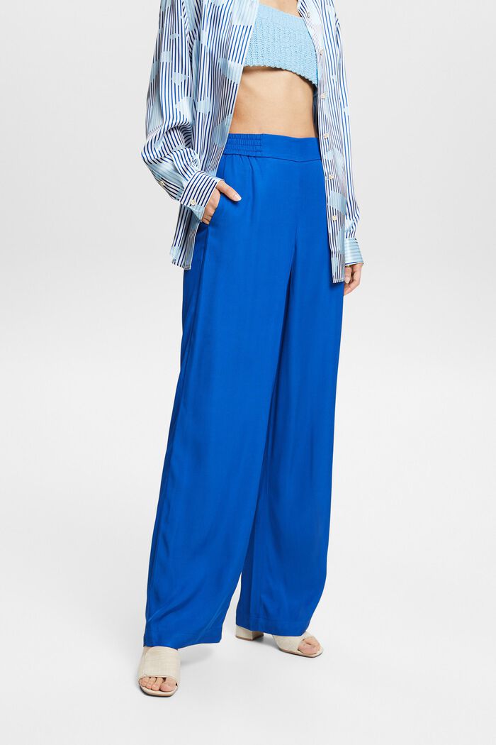 Pull-on broek van twill met wijde pijpen, BRIGHT BLUE, detail image number 0