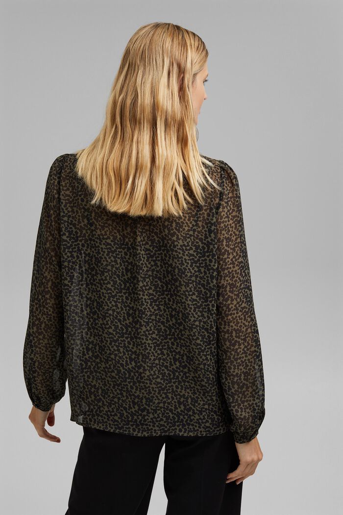 Gerecycled: chiffon blouse met print, KHAKI GREEN, detail image number 3