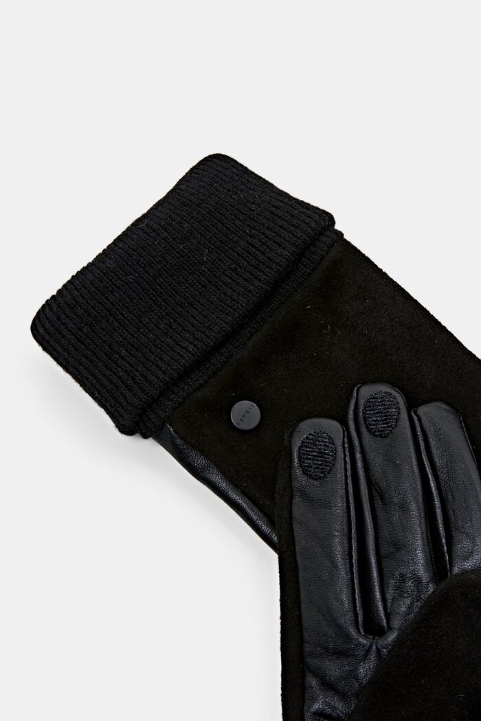 Leren handschoenen met een suède afwerking, BLACK, detail image number 1
