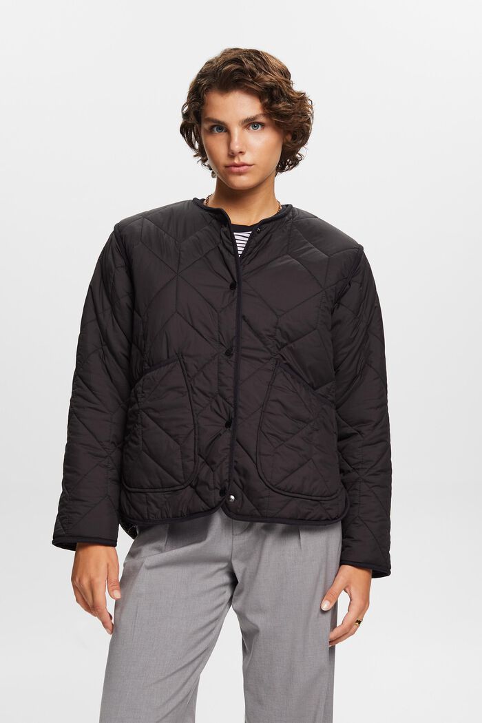 Gerecycled: gewatteerde jas met teddy voering, BLACK, detail image number 0