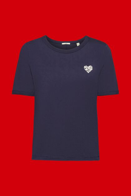 Katoenen T-shirt met hartvorming logo, NAVY, overview