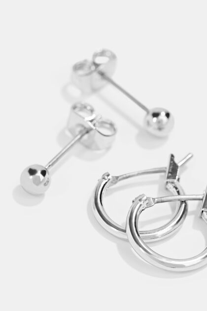 Twee sets metalen oorstekers, SILVER, overview