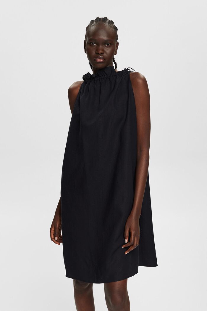 Met linnen: jurk met haltermodel, BLACK, detail image number 0