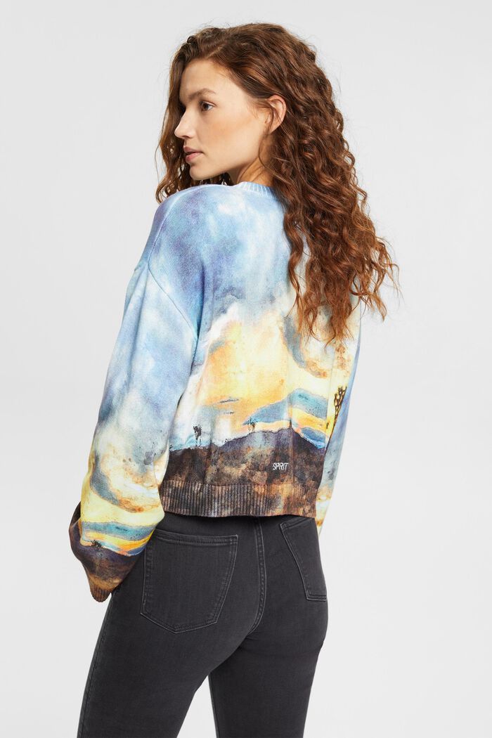 Cropped sweatshirt met digitale landschapprint all-over, DARK BLUE, detail image number 3