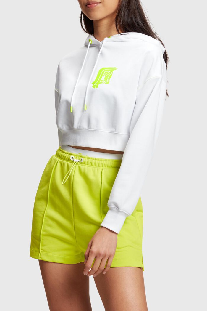 Cropped hoodie met neonkleurig logo, WHITE, detail image number 0