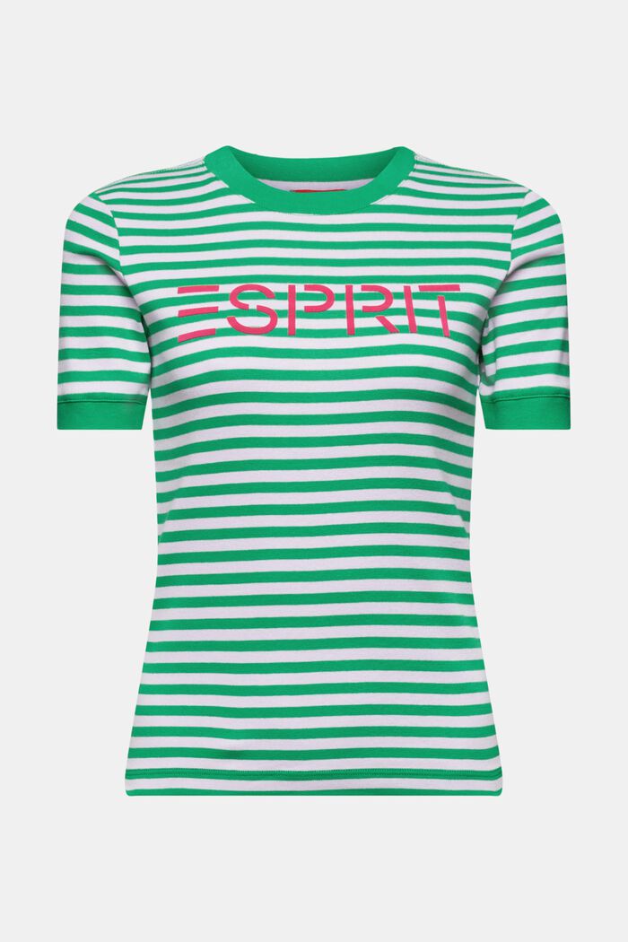 Gestreept katoenen T-shirt met logoprint, GREEN, detail image number 7