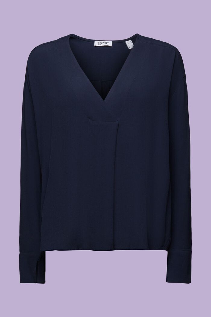 Crêpe blouse met V-hals, NAVY, detail image number 5