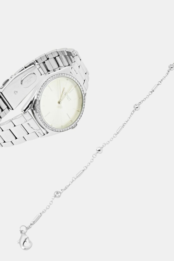 Set van edelstalen horloge en armband, SILVER, detail image number 3