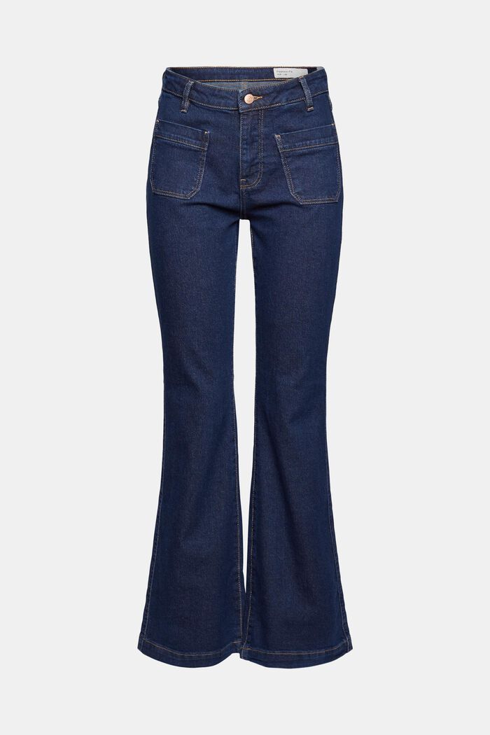 Bootcut jeans met opgestikte zakken, BLUE DARK WASHED, detail image number 7