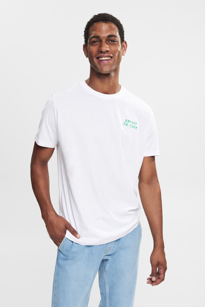 Jersey T-shirt met logoborduursel, WHITE, overview