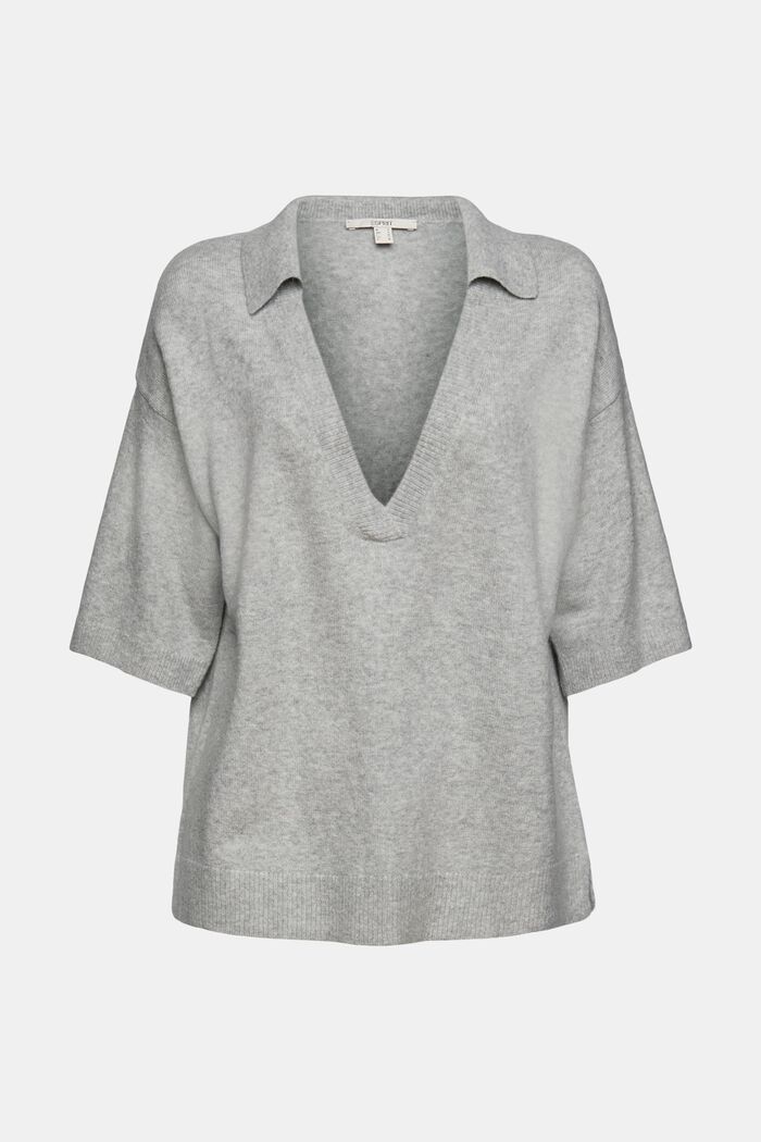 Met wol: trui met korte mouwen en overhemdkraag