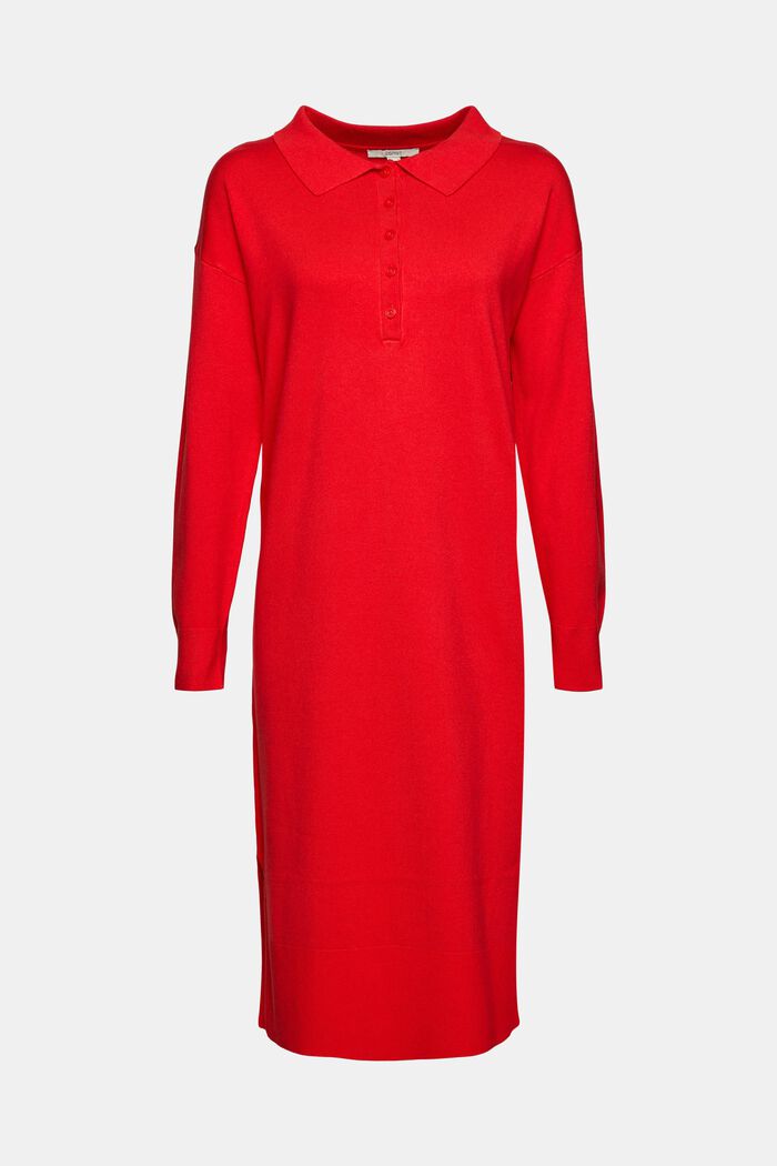 Gebreide jurk met knoopsluiting, ORANGE RED, detail image number 5