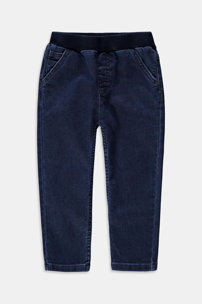 Jeans met geribde band van katoen, BLUE DARK WASHED, detail image number 0