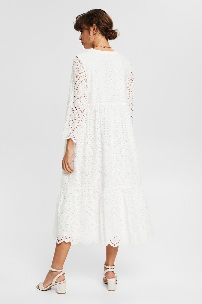 Midi-jurk met opengewerkte kant, LENZING™ ECOVERO™, WHITE, detail image number 2