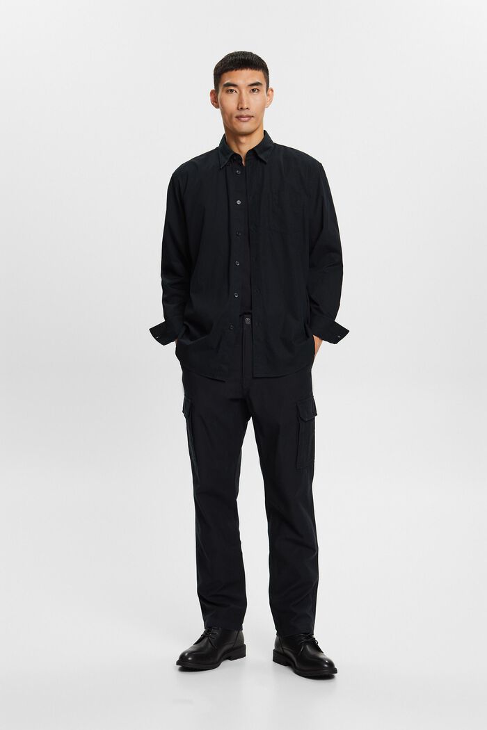 Popeline overhemd met buttondownkraag, 100% katoen, BLACK, detail image number 4