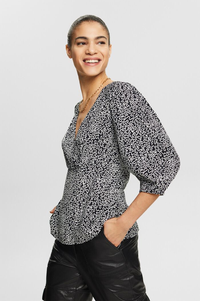 Crêpe blouse met V-hals en print, BLACK, detail image number 4