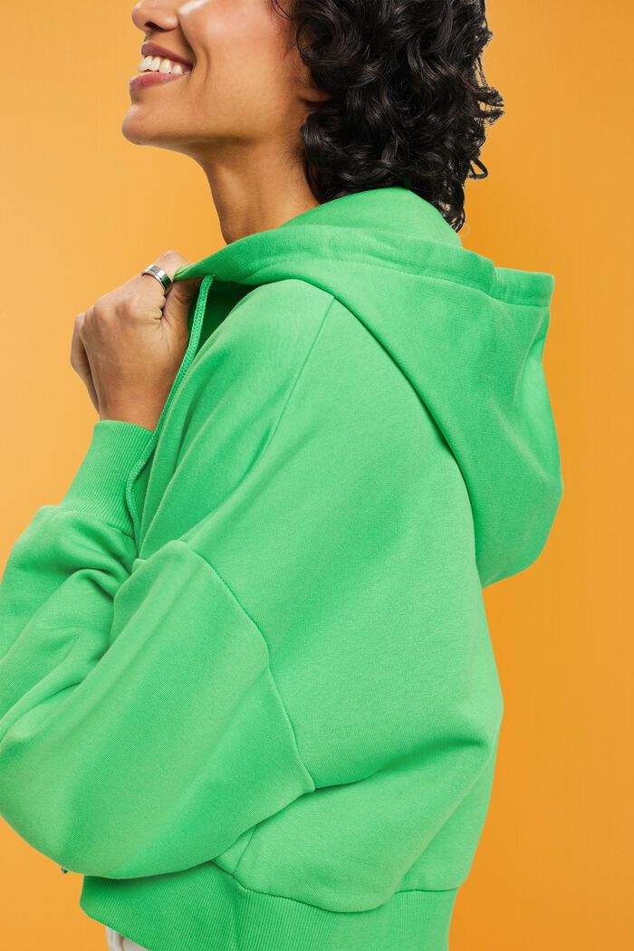 Kortere hoodie met doorlopende knoopsluiting, GREEN, detail image number 2