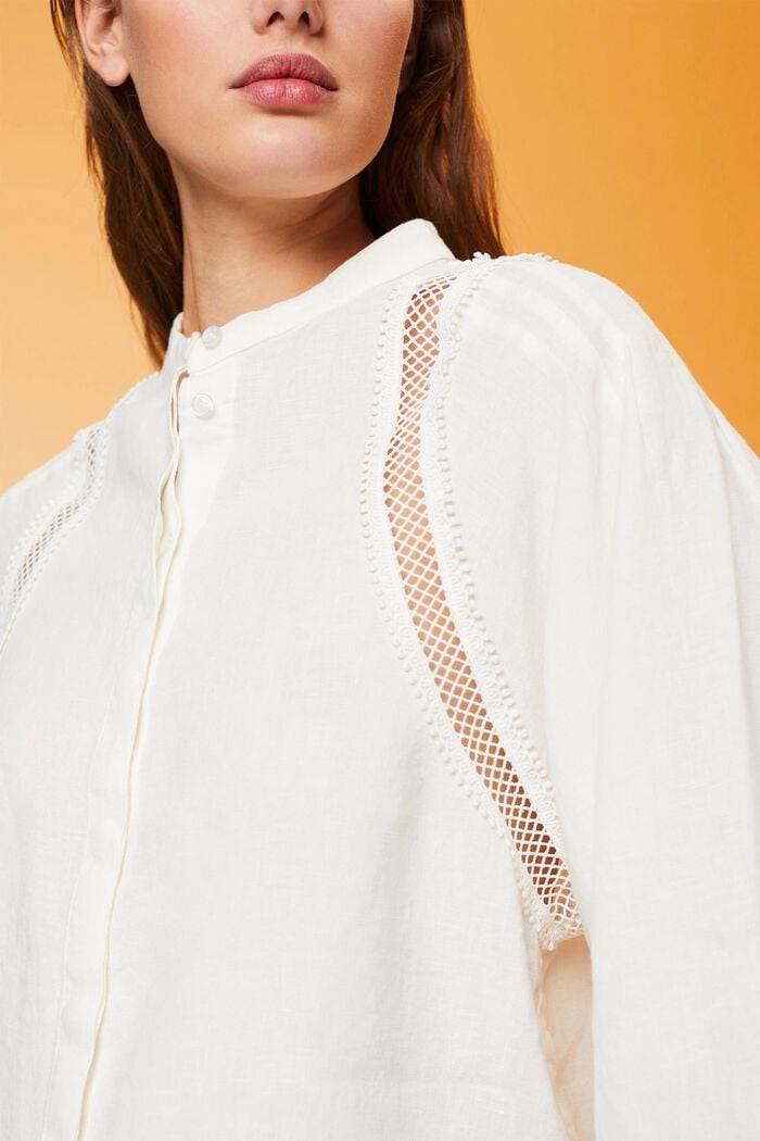 Geweven linnen blouse, OFF WHITE, detail image number 2