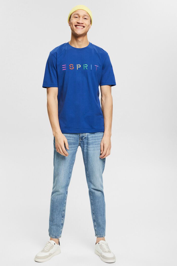 Jersey T-shirt met logoborduursel, BRIGHT BLUE, detail image number 2