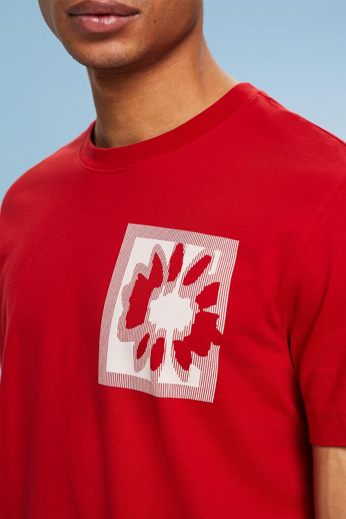 T-shirt met logo en bloemenprint, DARK RED, detail image number 3