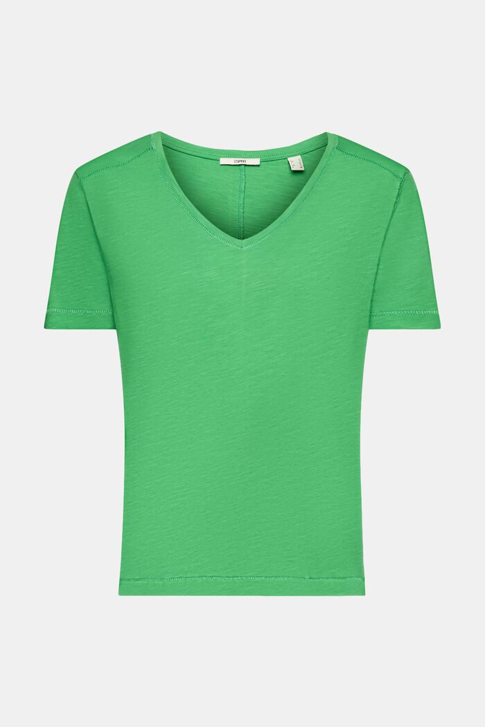 Katoen T-shirt met V-hals en siernaden, GREEN, detail image number 6