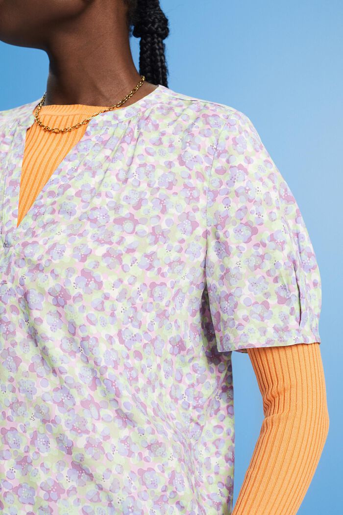 Gebloemde blouse met hals met split, PURPLE, detail image number 2