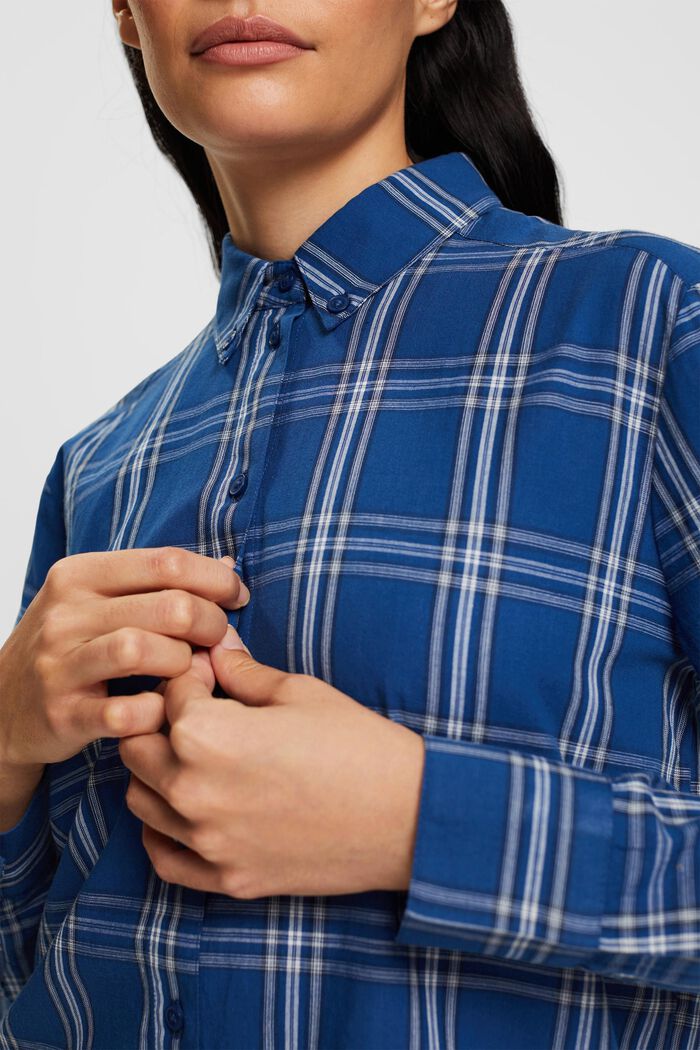 Geruite overhemdblouse met buttondownkraag, BLUE, detail image number 3