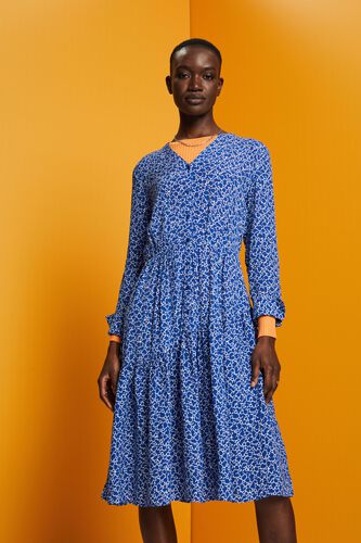 Blauw Midi-jurk met bloemenprint all-over