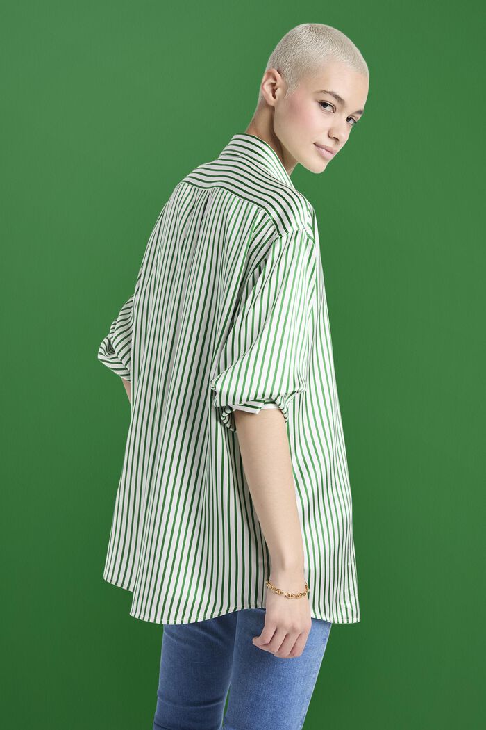 Gestreept shirt van zijde-charmeuse, GREEN, detail image number 1