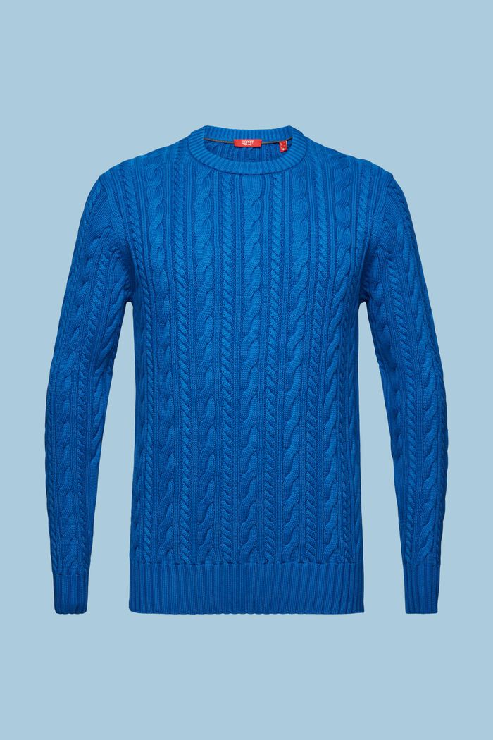 Katoenen trui met kabelpatroon, DARK BLUE, detail image number 6