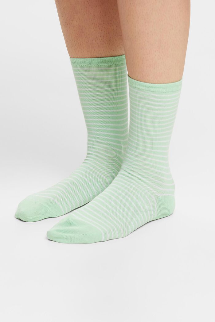 Set van 2 paar gestreepte, grofgebreide sokken, GREEN/MINT, detail image number 1